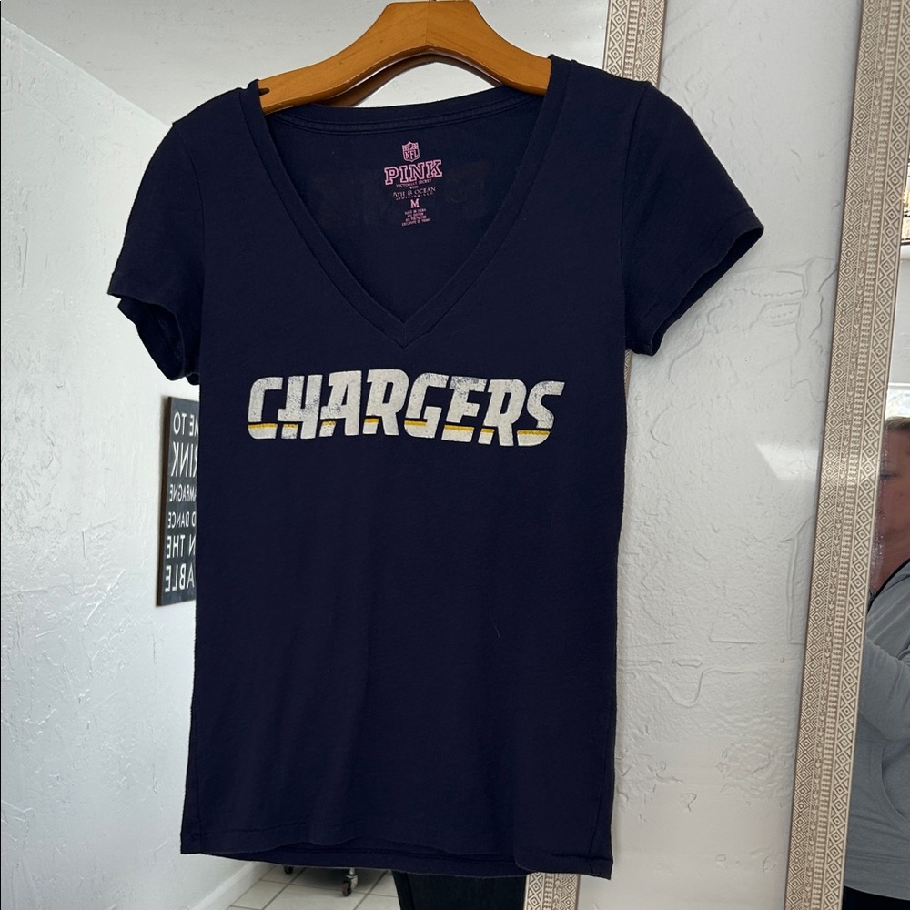 Victoria's Secret Pink Navy Chargers V-Neck T-Shirt
